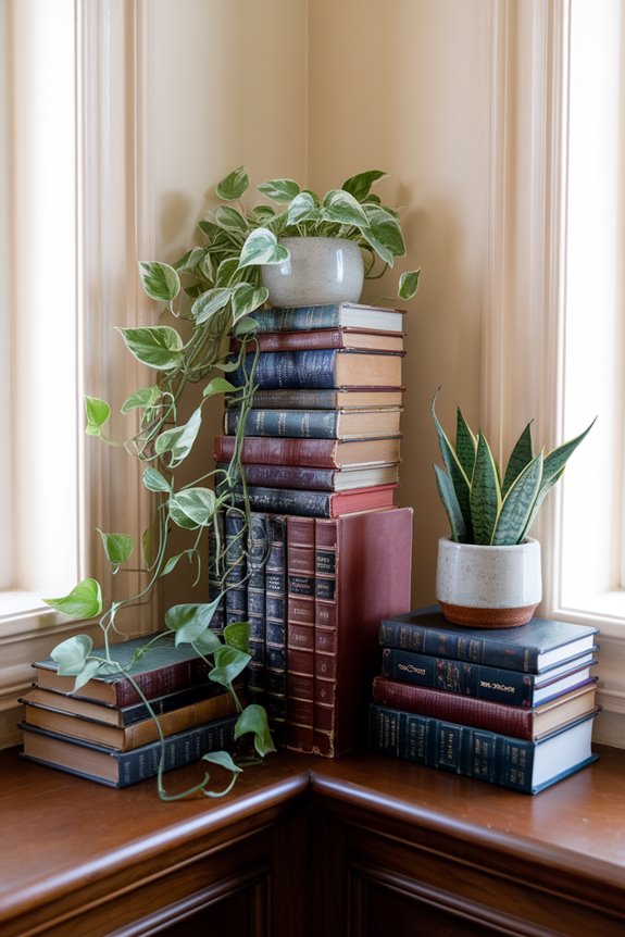books as plant stands