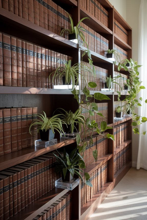 floating plants on bookshelves