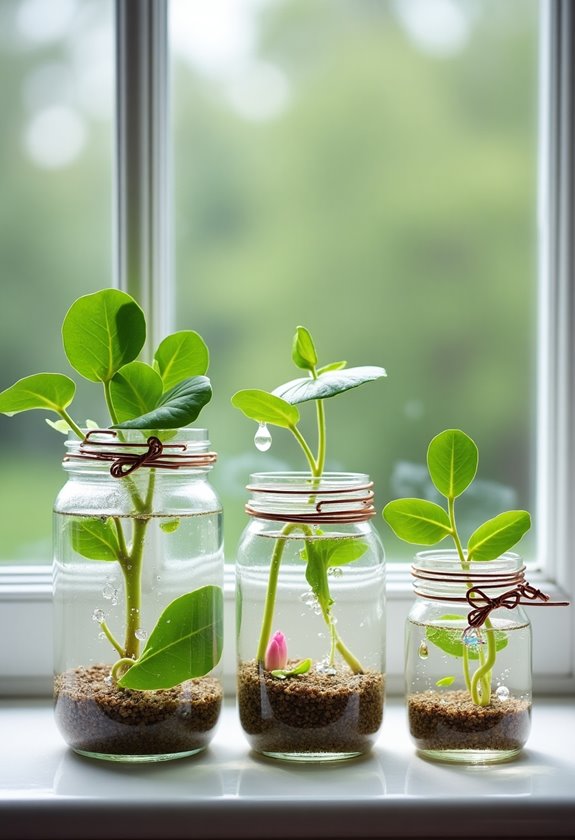 aquatic plants in jars