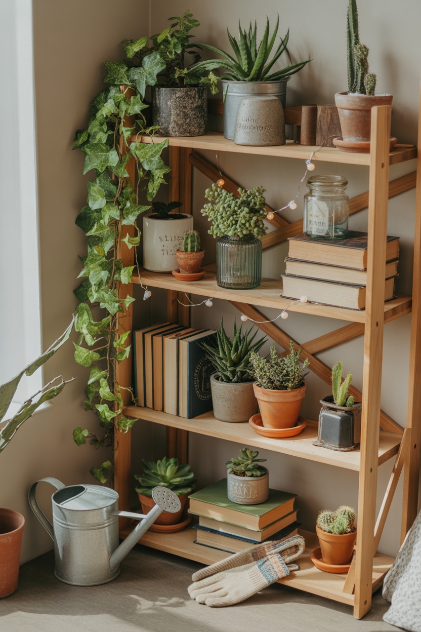 affordable bookshelf plant display