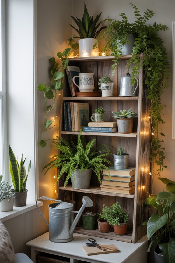 create vertical garden from bookshelf