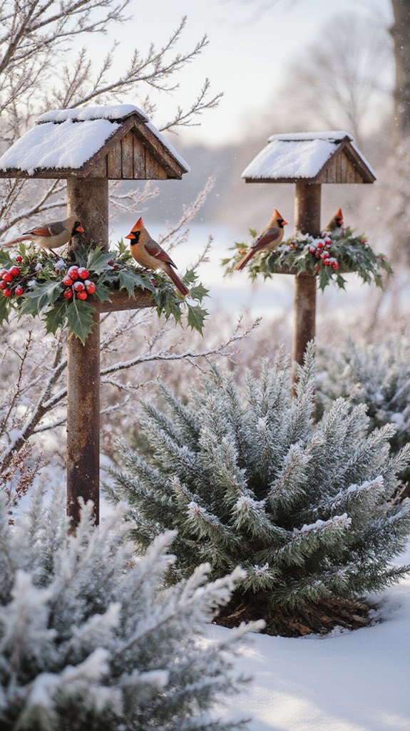 bird feeders and berry plants