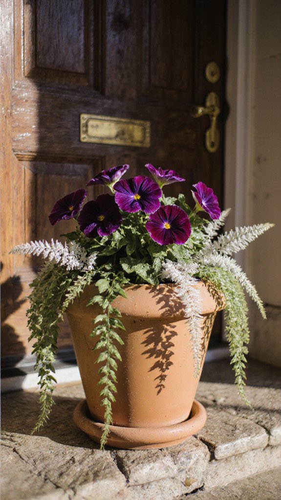 purple and white summer containers