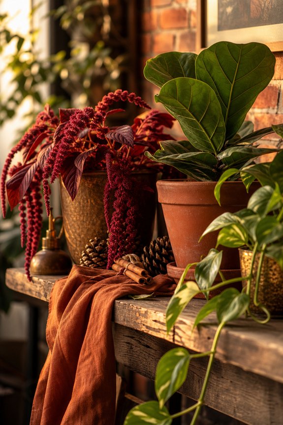 cozy autumn indoor plant display