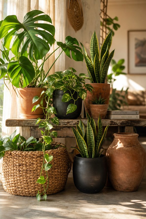 stylish pottery and houseplants