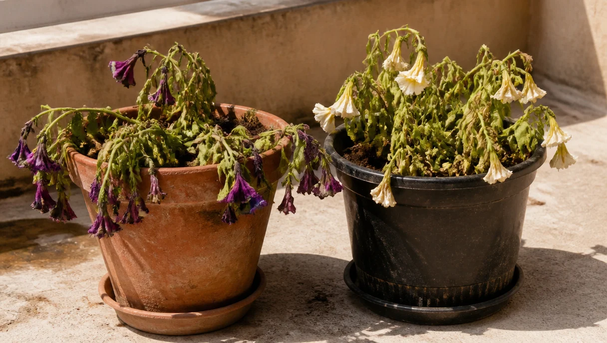 Pinterest-style title graphic for How to Revive Heat Stressed Balcony Plants (Without Replacing Them).