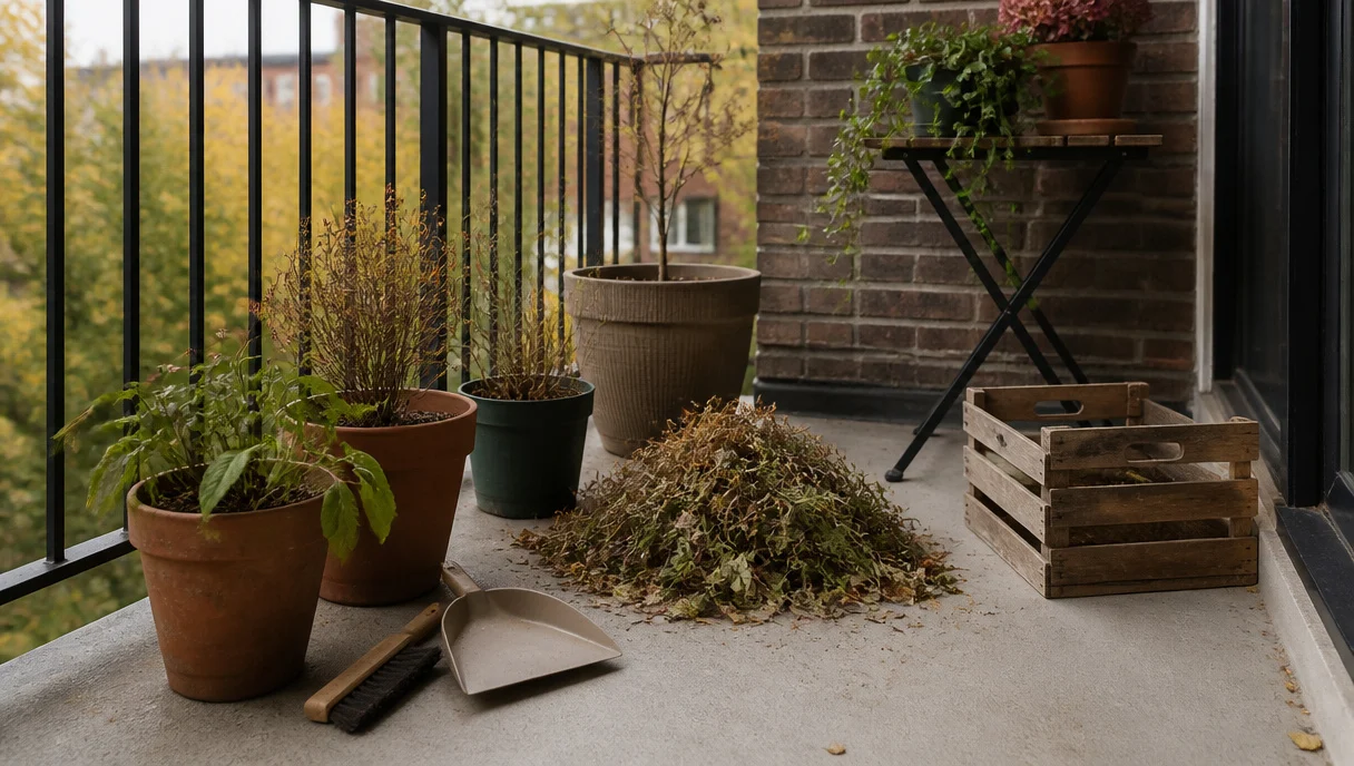 Pinterest-style title graphic for Cozy Fall Balcony Refresh on a Shoestring Budget.
