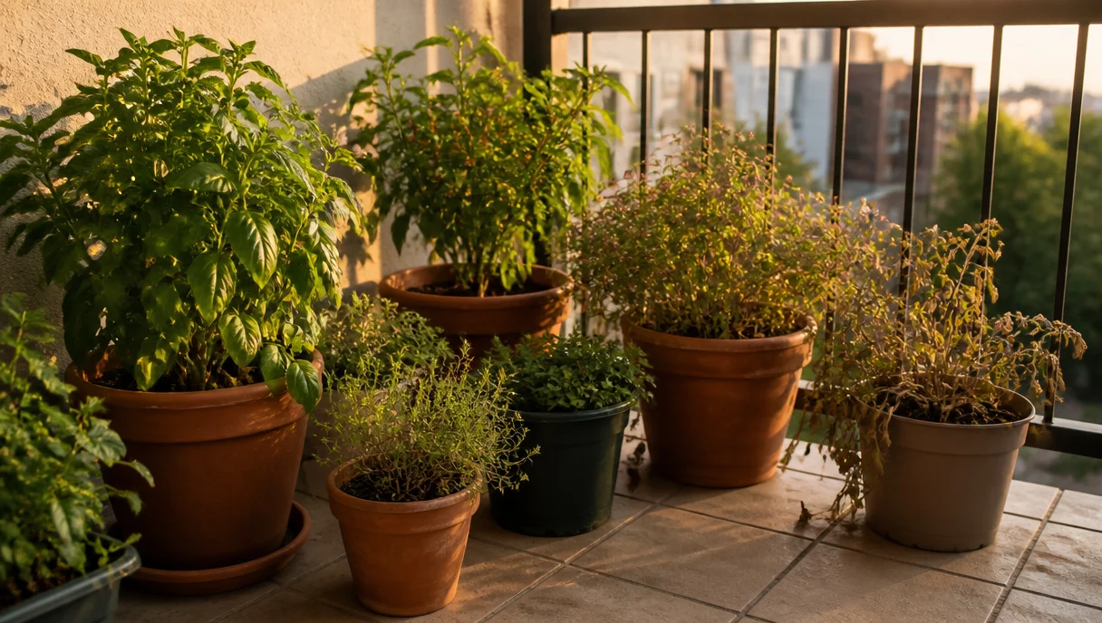 Pinterest-style title graphic for End-of-Summer Balcony Plants Worth Keeping Into Fall.