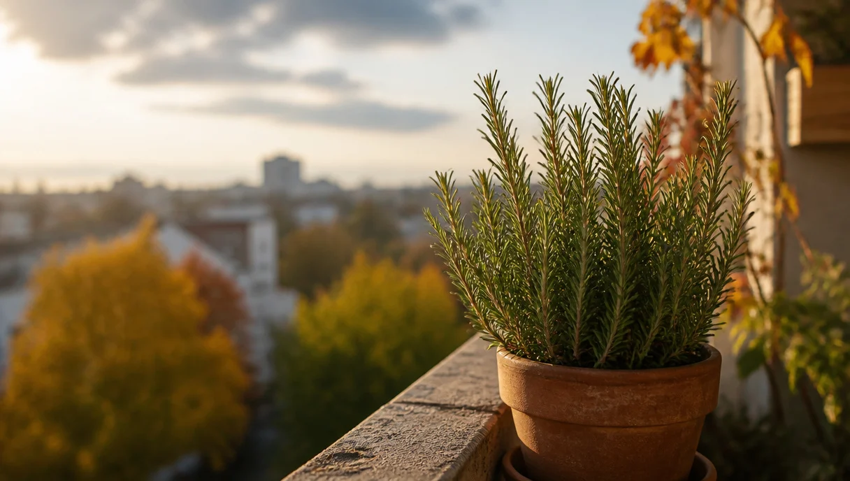 Pinterest-style title graphic for How to Bring Balcony Herbs Indoors Before First Frost.