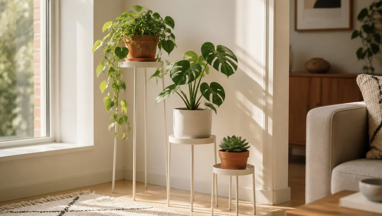 Pinterest-style title graphic for Plant Corner Ideas That Make Any Rental Feel Like Home.