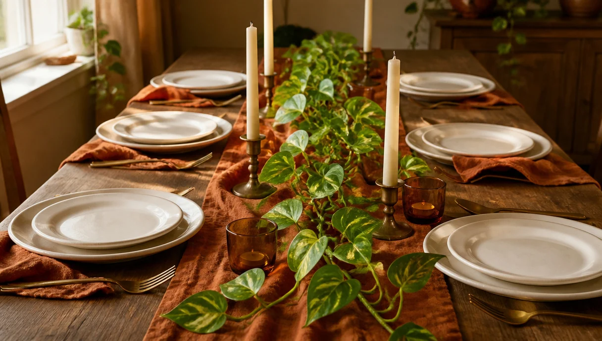 Pinterest-style title graphic for Fall Hosting Centerpiece Ideas Using Houseplants You Already Own.