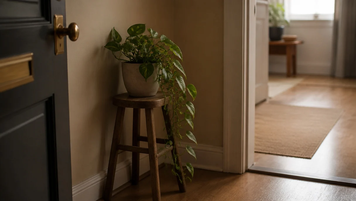 Pinterest-style title graphic for Small Entryway Plant Ideas That Make Renters Feel Welcome Home.