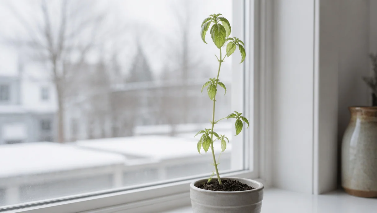 Pinterest-style title graphic for How to Fix Leggy Windowsill Herbs Before They Get Worse.